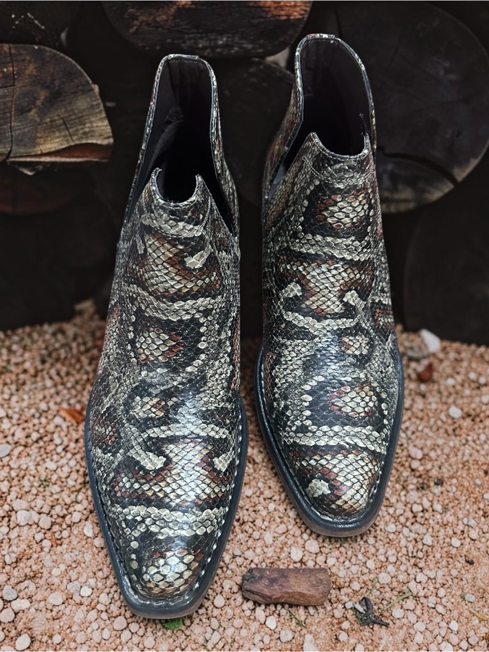 Roper Women's Ava Leather Faux Snake-Print Ankle Boots in Brown and Black